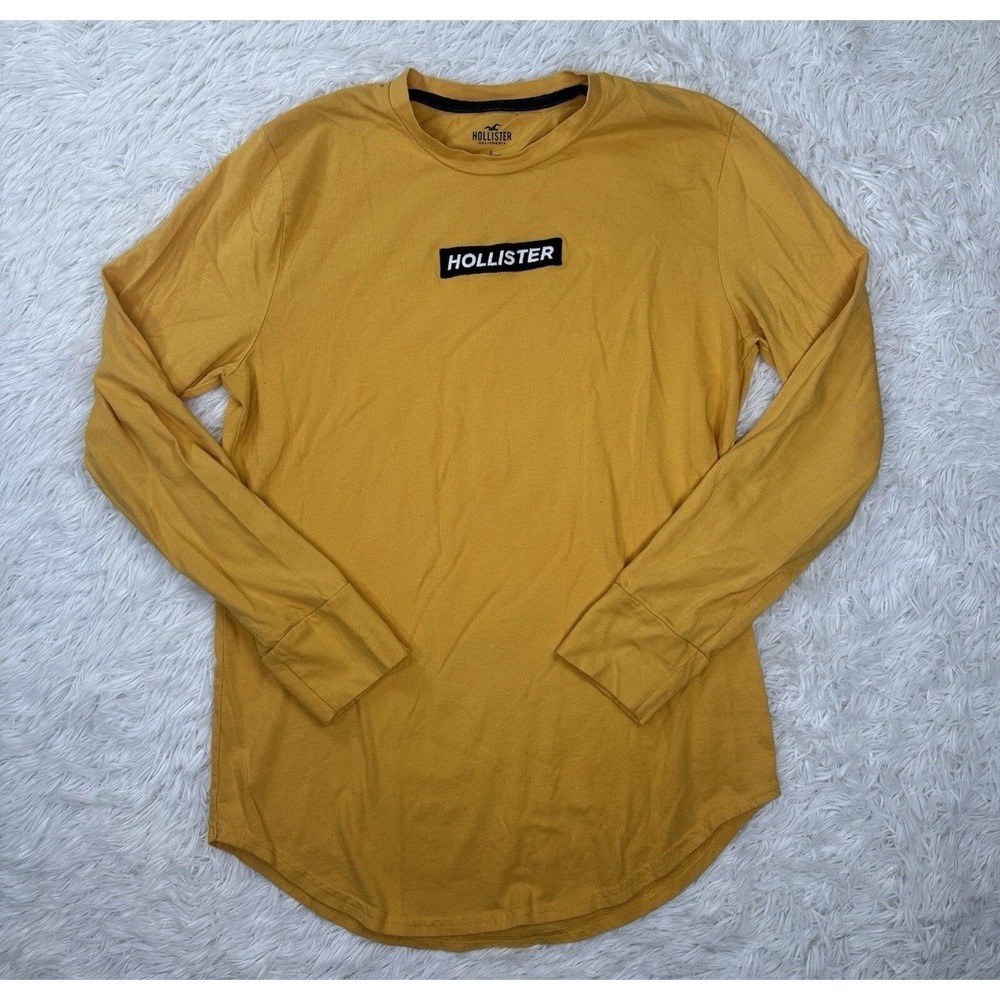 Hollister Men's Yellow Long Sleeve Thermal Shirt - Middle Hit Box‎ Logo Size S